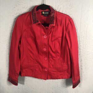 Christine Alexander Jacket Womens Large Embellished Crystal Button Up Stretch Bl